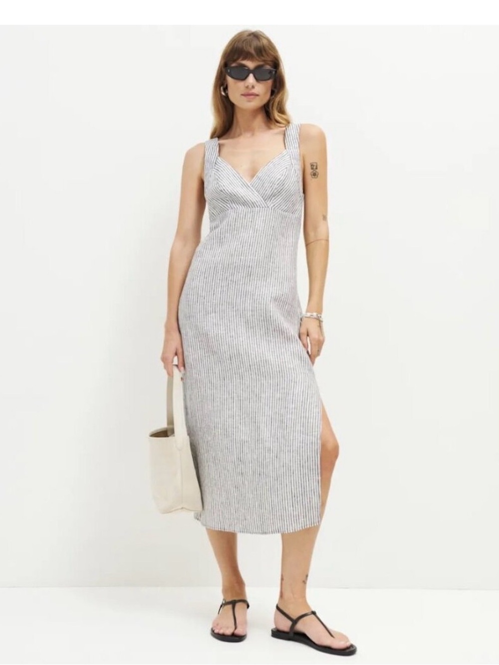 REFORMATION Allira 100% Linen Slim Fit Dress Vineyard Stripe Size 4